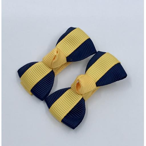Itty Bitty Navy and Yellow Gold Bow on Clips (pair)