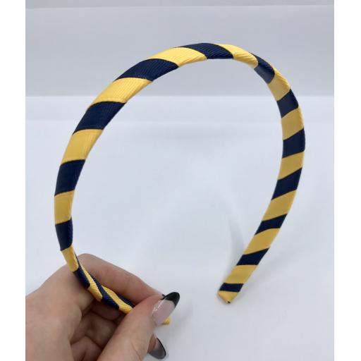 School Navy and Yellow Gold 1.8cm Striped Hairband