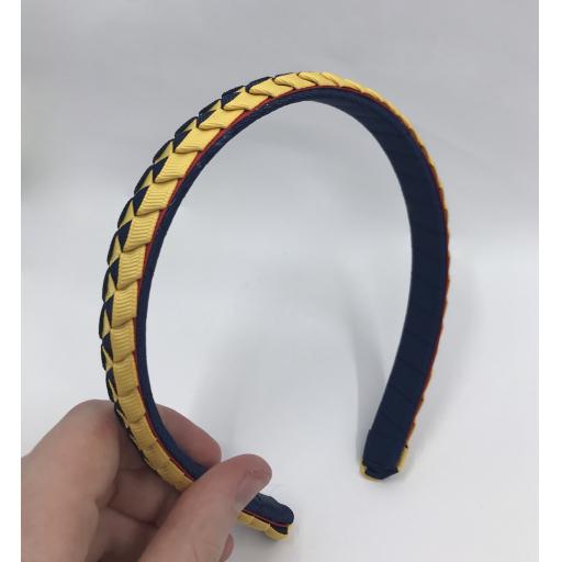 Navy, Yellow Gold and Red 2cm Pleated Hairband