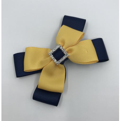 Navy and Yellow Gold Double Layer Bow on Clip