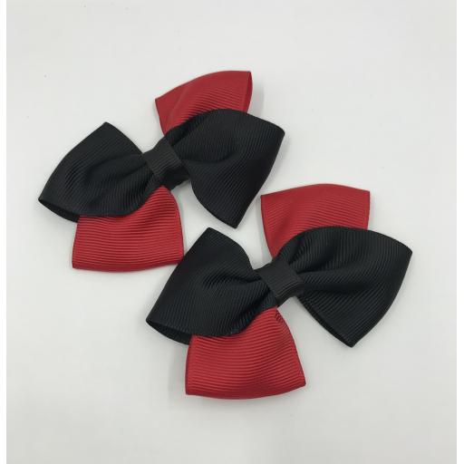 Black and Red Diagonal Double with Bows on Clips (pair)