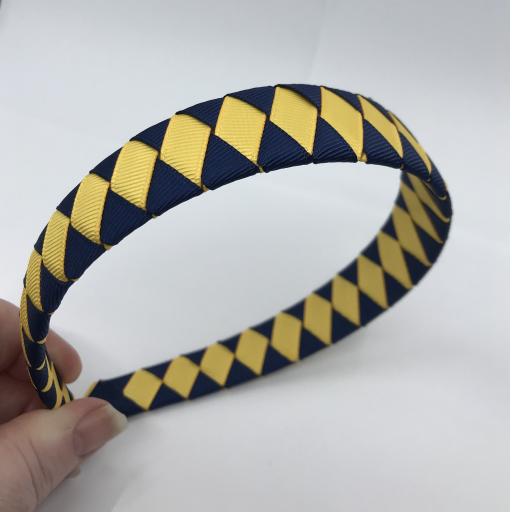 Navy and Yellow Gold Diamond Pleated Hairband