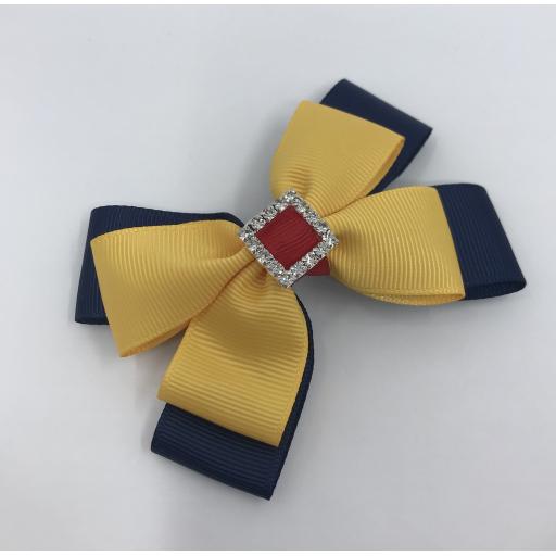 Navy, Yellow gold and Red Double Layer Bow on Clip