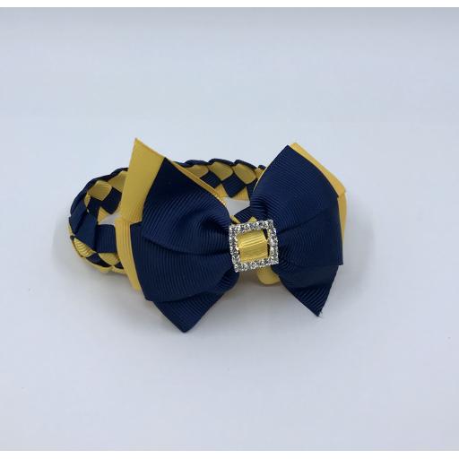 Navy and Yellow Gold Pleated Tail Bun wrap