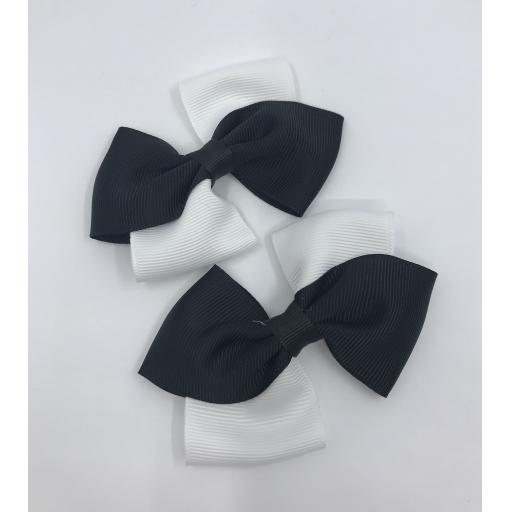 Black and White Diagonal Double with Bows on Clips (pair)