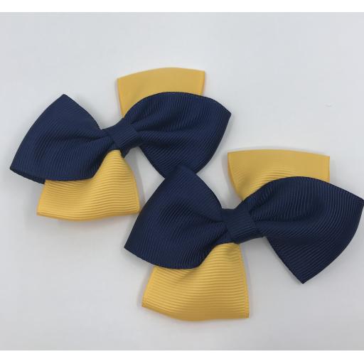 Navy and Yellow Gold Diagonal Double with Bows on Clips (pair)