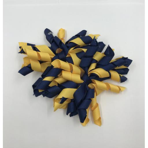 Navy and Yellow Gold Curly Corkers on Clips (pair)