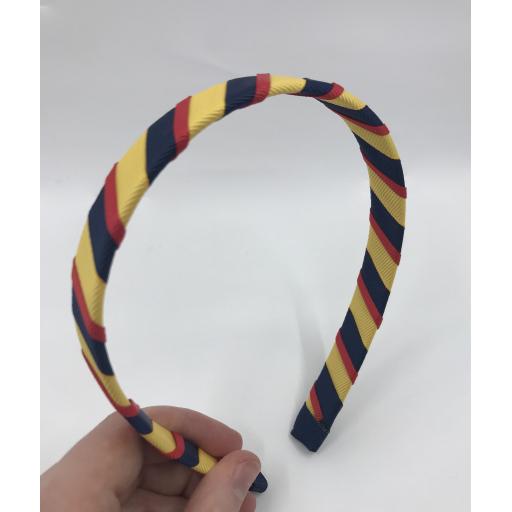 School Navy, Yellow Gold and Red 1.8cm Striped Hairband