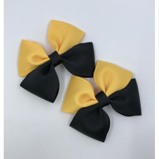 Black and Yellow Gold Double with Bows on Clips (pair)