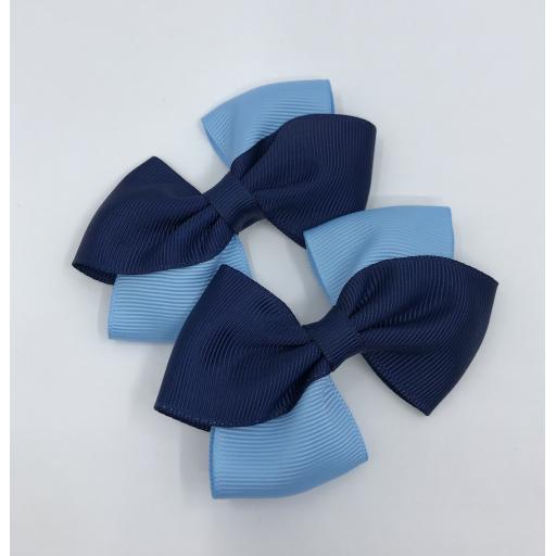 Navy and Light Blue Diagonal Double with Bows on Clips (pair)