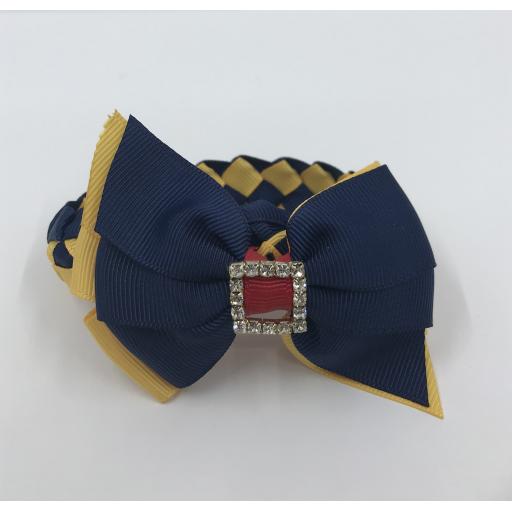 Navy, Yellow gold and Red Pleated Tail Bun wrap