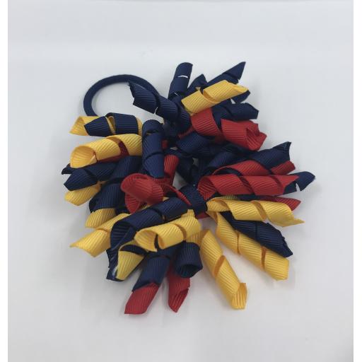 Navy, Yellow gold and Red Curly Corkers on Elastics (pair)