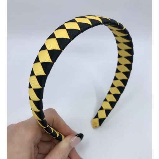 Black and Yellow Gold Diamond Pleated Hairband