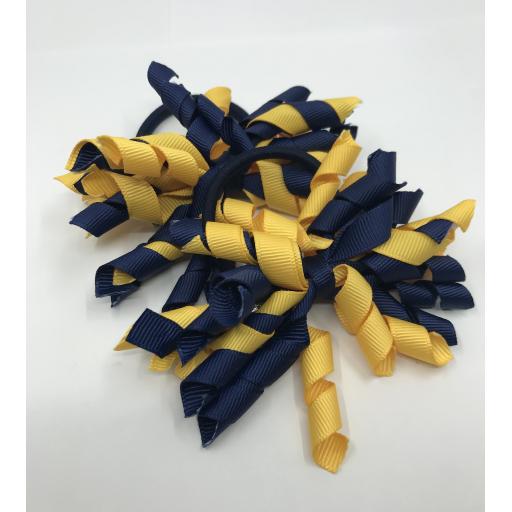Navy and Yellow Gold Curly Corkers on Elastics (pair)