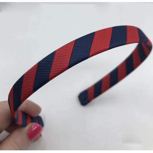 School Navy and Red 1.8cm Striped Hairband