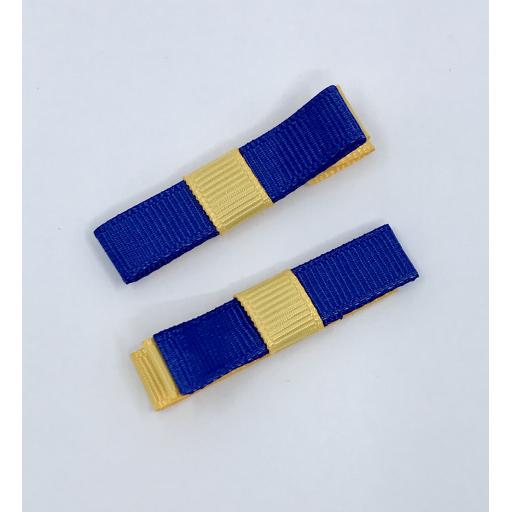 Small Straight Cobalt and Yellow Gold Bow on Clips (pair)