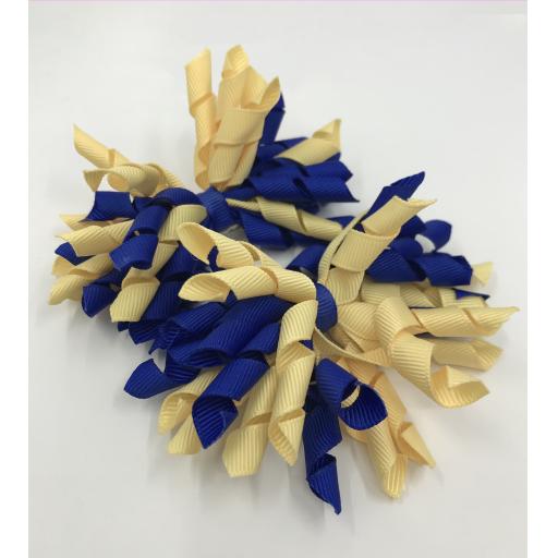 Cobalt and Chamois Yellow Curly Corkers on Clips (pair)