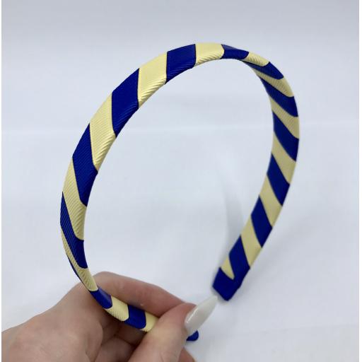School Cobalt and Chamois Yellow 1.8cm Striped Hairband