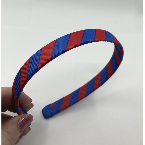 School Royal Blue and Red 1.8cm Striped Hairband