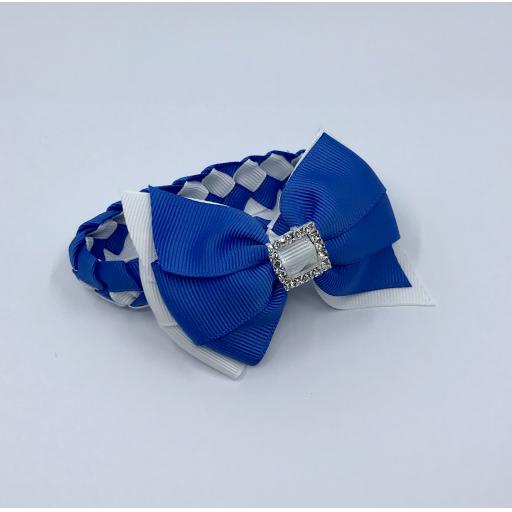 Royal Blue and White Pleated Tail Bun wrap
