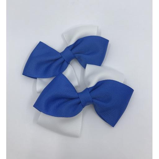 Royal Blue and White Diagonal Double with Bows on Clips (pair)