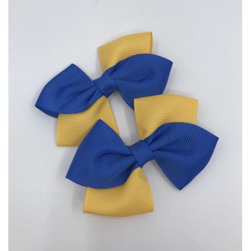 Royal Blue and Yellow Gold Diagonal Double with Bows on Clips (pair)