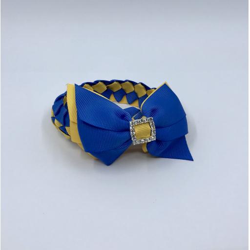 Royal Blue and Yellow Gold Pleated Tail Bun wrap