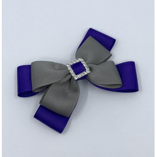 Purple and Grey Double Layer Bow on Clip