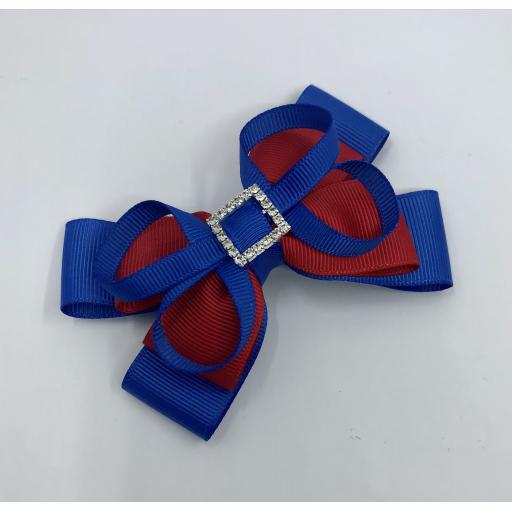 Royal Blue and Red Double Layer Bow with Loops on Clip