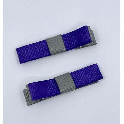 Small Straight Purple and Grey Bow on Clips (pair)