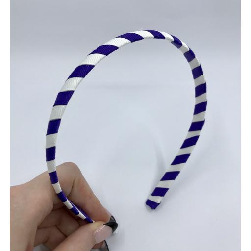 School Purple and White 1cm Thin Striped Hairband