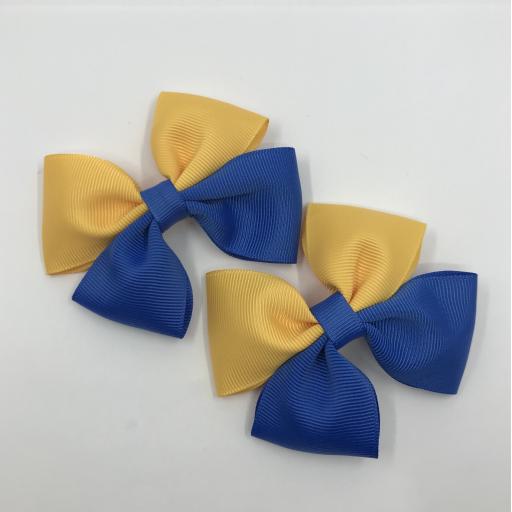 Royal Blue and Yellow Gold Double Bows on Clips (pair)