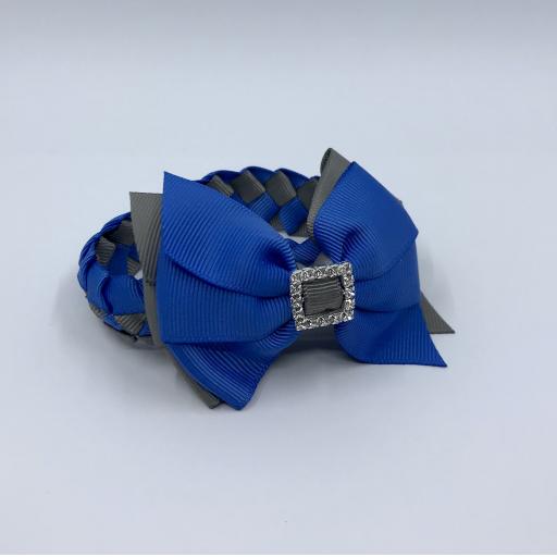 Royal Blue and Grey Pleated Tail Bun wrap