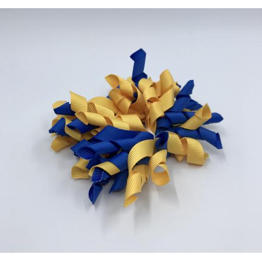 Royal Blue and Yellow Gold Curly Corkers on Clips (pair)