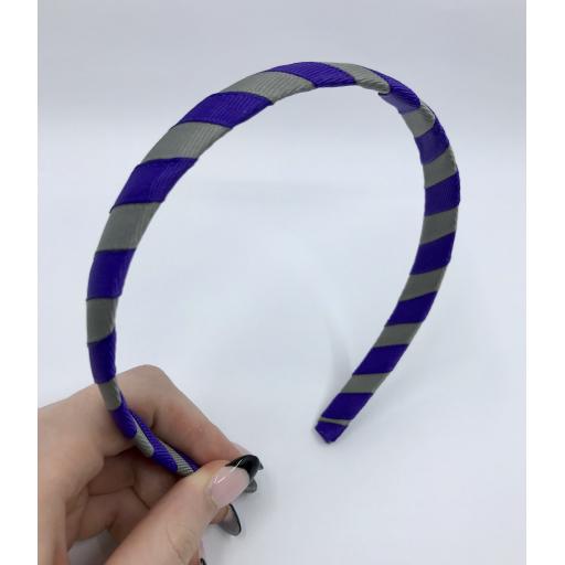 School Purple and Grey 1.8cm Striped Hairband
