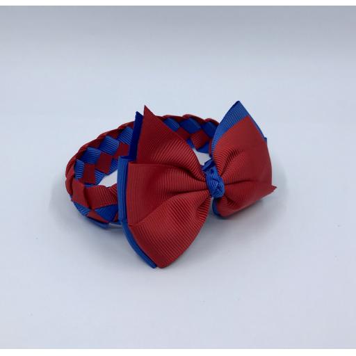 Royal Blue and Red Pleated Tail Bun wrap