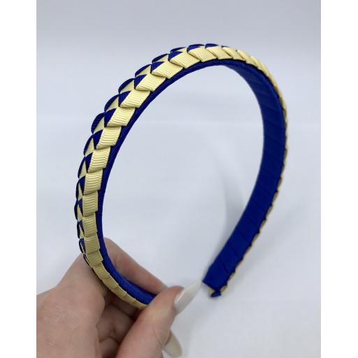 Cobalt and Chamois Yellow 2cm Pleated Hairband