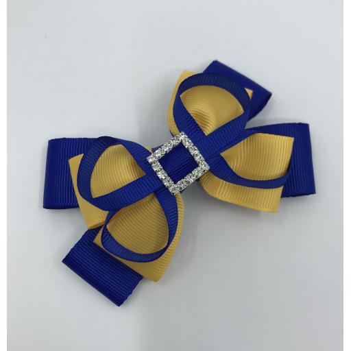 Cobalt and Yellow Gold Double Layer Bow with Loops on Clip