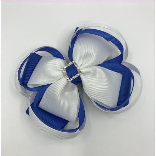 Large 5 inch Royal Blue and White Double Layer Bow with Double Loops