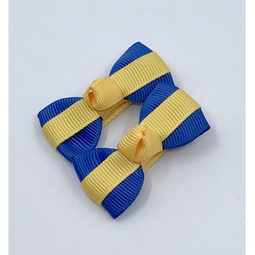 Itty Bitty Royal Blue and Yellow Gold Bow on Clips (pair)