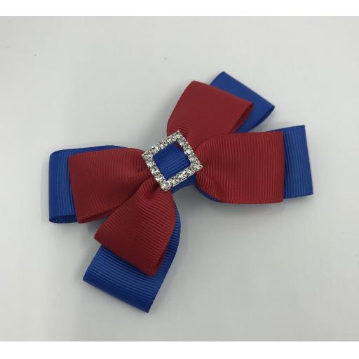 Royal Blue and Red Double Layer Bow on Clip