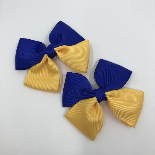 Cobalt and Yellow Gold Double Bows on Clips (pair)