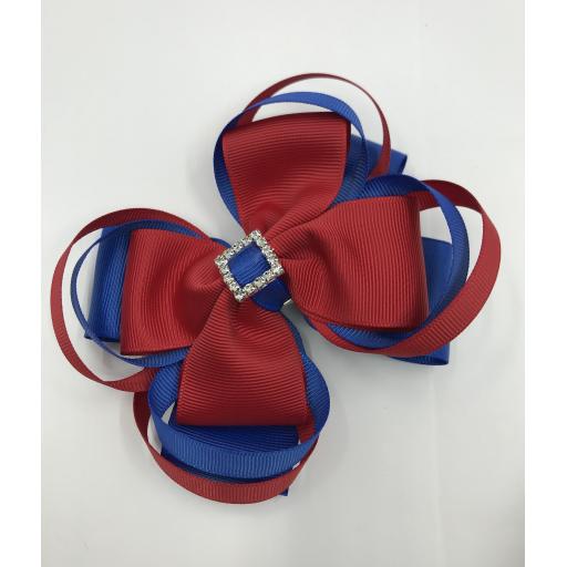 Large 5 inch Royal Blue and Red Double Layer Bow with Double Loops