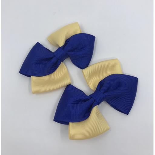 Cobalt and Chamois Yellow Diagonal Double with Bows on Clips (pair)