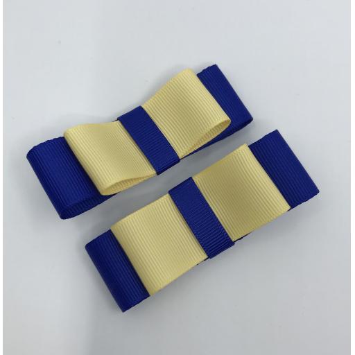 Cobalt and Chamois Yellow Straight bows on clips (pair)