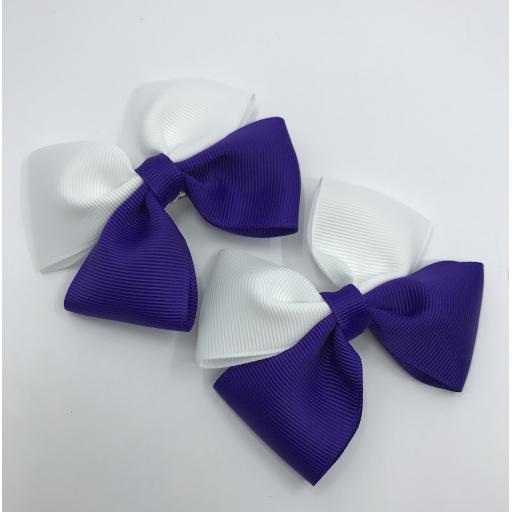 Purple and White Double Bows on Clips (pair)