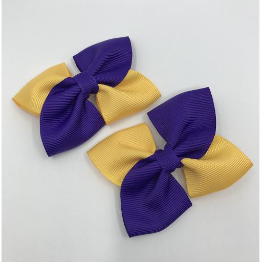 Purple and Yellow Gold Square Double with Bows on Clips