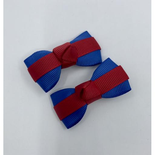 Itty Bitty Royal Blue and Red Bow on Clips (pair)
