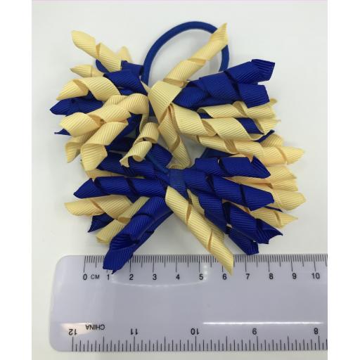 Cobalt and Chamois Yellow Curly Corkers on Elastics (pair)