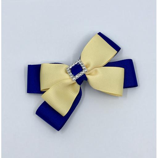 Cobalt and Chamois Yellow Double Layer Bow on Clip